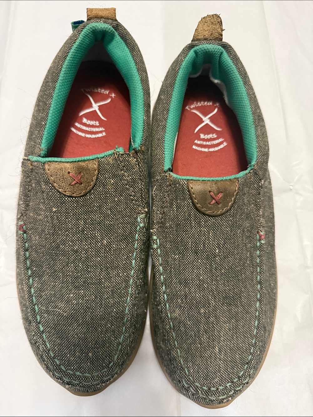 Twisted X Gray Canvas Slip-On Loafers with Teal Lining